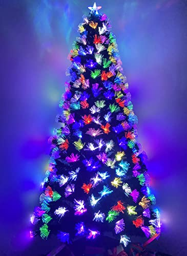 Asinse 6ft Fiber Optic Artificial Christmas Tree, LED Pre-Lit Xmas Tree with Topper and Multicolor Flower Lights, Automatic Colour Changing Tree, Holiday Home Xmas Decoration (6FT/180CM, Type 2)