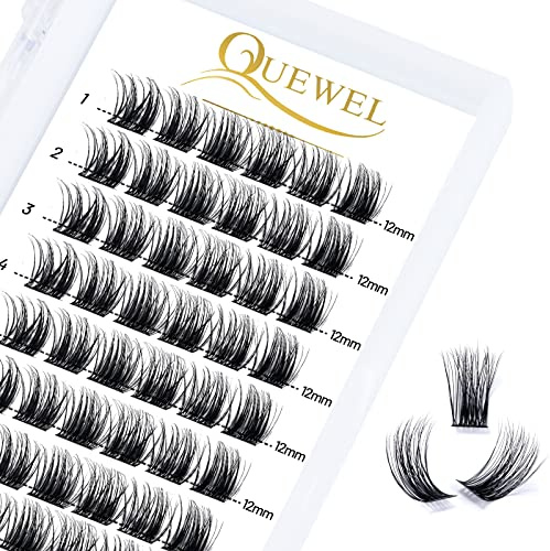 Wimpern Einzeln QUEWEL Einzelne Wimpern Cluster Lashes C Curl 12mm Segmente Breit Fundament Individuelle Eyelashes für Augen Make-up DIY Wimpernverlängerung(Natürlich 02-C-12mm)
