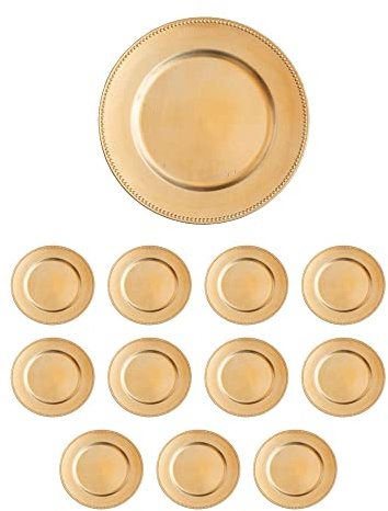 Generico 12x Sottopiatti con Bordo PUNTINATO Colore lucido Bordo a palline Tondo diametro 33 cm Natale cenone sotto Piatto Natalizio Capodanno Natale Cena Aperitivo Rosso, Oro, Argento (Oro)