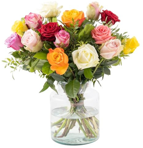 15 Bunte Rosen - Premium-Rosen (50cm) - Rosenstrauß mit 7-Tage-Frische-Garantie, handgebunden von Floristen, Blumenstrauß mit bunten Rosen versenden, Blumenversand