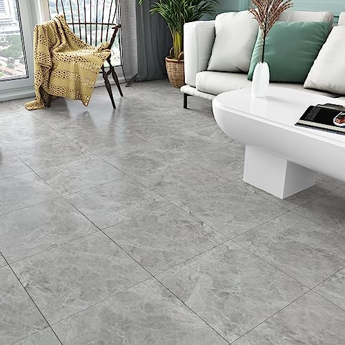 Yullpaper Vinylboden Selbstklebend Laminatboden 24 Stück PVC Bodenbelag Fliesenoptik Grau Selbstklebende Fliesen Abwaschbare Klebefliesen Boden Küche Badezimmer Wasserfest Bodenfliesen Aufkleber
