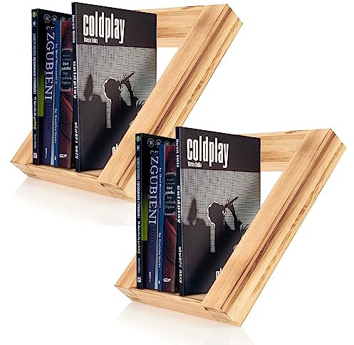 Hober Schwebendes Bücherregal 2er Set - Bambus Wandregal Wand Regal Klein Regale Für Wände- Wand Deko Wohnzimmer Wanddeko Flur - Skandinavische Deko - Inkl. Montageset