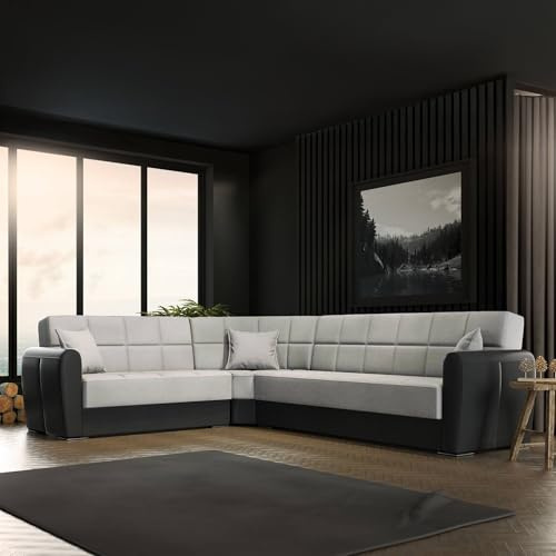Dmora Divano Letto con Penisola Matias 238x305 cm Nero Contenitore di Apertura Click-clack, Reclinabile