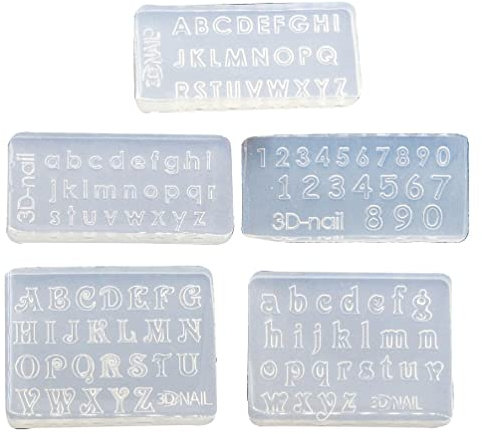 NAIXUE Silikon-Nagelschnitzformen, 3D-Silikonformen, Zahlenbuchstaben, Schablonen, UV-Gel-Nagellack, Maniküre, Nagelkunst-Formen, 3D-Silikon für Acryl, 5 Stück