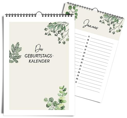 heaven+paper A5 Geburtstagskalender I Kalender für Geburtstage und Jahrestage I jahresunabhängig immerwährend ohne Wochentage – Ewiger Kalender zum Eintragen von Geburtstagen (A5 GREEN)