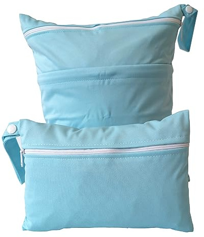 Wetbag Nassbeutel, 2 Stück Wasserdichte Windeltasche für unterwegs Stoffwindeln Nasstaschen Nasse und Trocken Wetbag Organiser Wäschebeutel Kinderkarten Organiser Beutel mit Reißverschluss -Blau