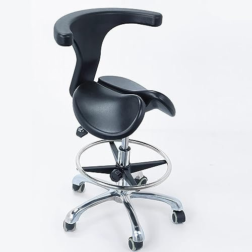 TUJOBA Sattelhocker Split Seat Sattel Rolling Stuhl mit Fußstütze, Neigungsbare Rückenstütze Schwenkhocker PU Leder, Klinik/Pharmazie/Labor/Spa -Ergonomie (Size : 55-75cm (21 5/8-29 1/2))