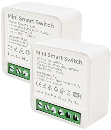 LED ATOMANT 2x Modulo Rele Mini Interruptor WiFi CON NEUTRO App Smart Life | 2 canales