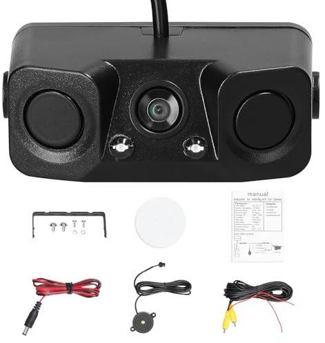 Shkalacar Caméra de recul HD 3 en 1, caméra de recul vidéo étanche, caméra de recul pour Voiture avec 2 capteurs de détection de radars et Buzzer