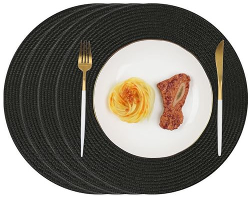 Homcomodar Platzsets Abwaschbar Rund 4er Set Black Tischsets Abwaschbar Black 34cm