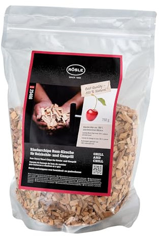 RÖSLE copeaux de Fumage Rhum-Cerise, 750 g, pour boîte à Fumer sur fumoirs, Grils à Charbon et à gaz, fumigène, Bois Naturel, Marron