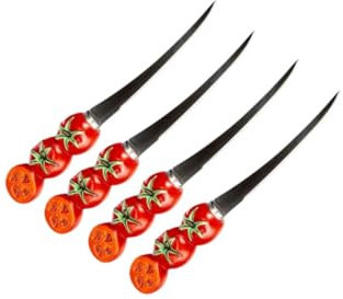 Fackelmann 9929650 Lot de 4 couteaux à tomates funny kitchen, couteau office cuisine, petit couteau de cuisine, couteau a tomates dentelé, couteau a tomate, Inox, Plastique, 19,3 x 2,5 x 2,2 cm