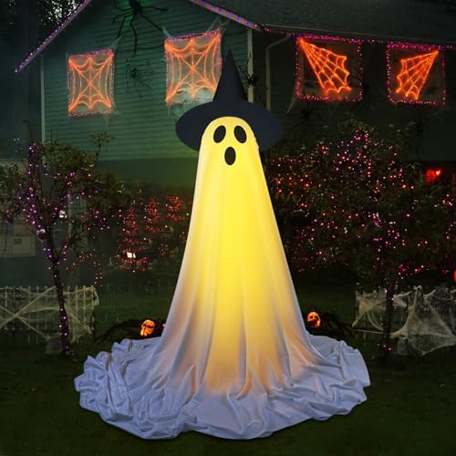 Halloween Deko Outdoor Geister Leuchtender mit Fernbedienung Geister Figuren Leuchtende Batteriebetriebene,Halloween Lichterketten Stehende Geist für Terrasse Rasen Garten Party