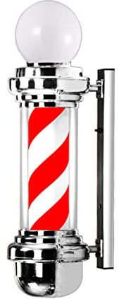 LVSEWOA Lámpara de Poste de barbería de 68 cm, Carcasa Plateada, para peluquería, barbería, Tiras LED giratorias en Blanco y Negro, Resistente al Agua, Ahorra energía, Montaje en Pared, Rojo y Blanco