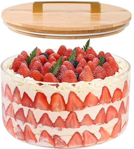 LOVYANXUE Large Salad Bowl, 8 inch Trifle Bowl Glass with Sealed Lid, Versatile Mixing and Serving Bowl for Laying Ice Cream,Cake,Cupcake,Salad,Fruit,Baking,Dessert and Party Diy, Microwave Safe