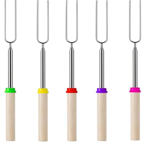5 Pcs Smores Kit, Marshmallow Toasting Forks Kit Extendable Fork with Handle Retractable BBQ Telescoping Skewers Outdoor Campfire Accessories for Camping Bonfire Fireplace Picnic