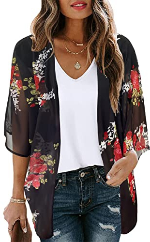 florynova Women’s Causal Kimono Cardigan Summer Tops Loose Fit Beach Cover Ups Floral Print Blouses