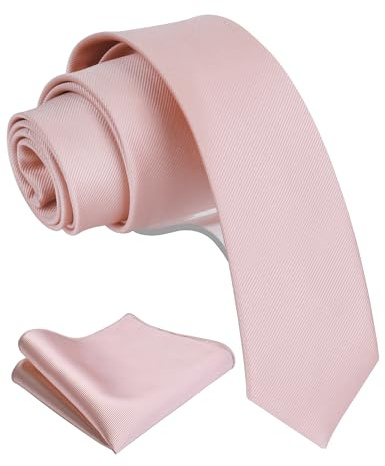 Gusleson Blush Pink Tie for Men Solid Formal 6cm Slim Skinny Necktie and Handkerchief Set For Wedding (UK0754-47)
