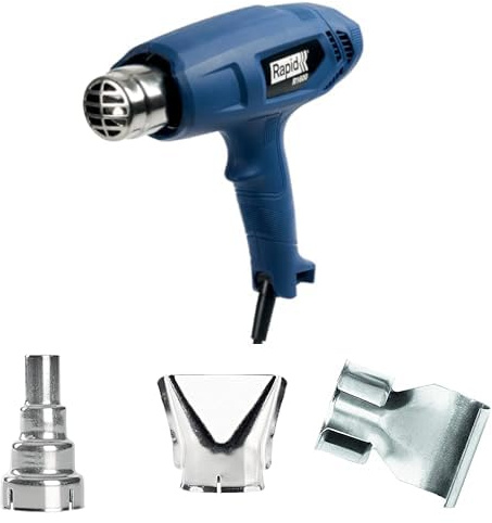 Rapid, Hot Air Gun, Heat Stripper, RAPID R1600-1600W, Includes 3 Nozzles (Flat + Reduction + Reflection), Multi-Purpose, Temperature Range: 400-550°C - 300l/min