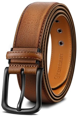 KEMISANT Cinturón Hombres, Cinturón Cuero Ajustable para Regalos,Trajes,Casual,Jeans y Golf,Ancho 38MM,Cortado a Medida(Marrón anaranjado,115cm/38-40 Cintura ajuste)