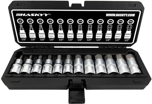 HASKYY Lot de 12 douilles à six pans creux 5-22 mm 1/2 clé à douille hexagonale dans une boîte en plastique pratique