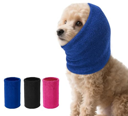 SLSON Hunde-Gehörschutz, doppellagig, verdickte Ohrwickel für Hunde, ruhige Kopfbedeckung, Hunde-Kapuzenpullover zur Angstlinderung, Hundepflege und Trocknung, warmer Winter (Blau, klein)