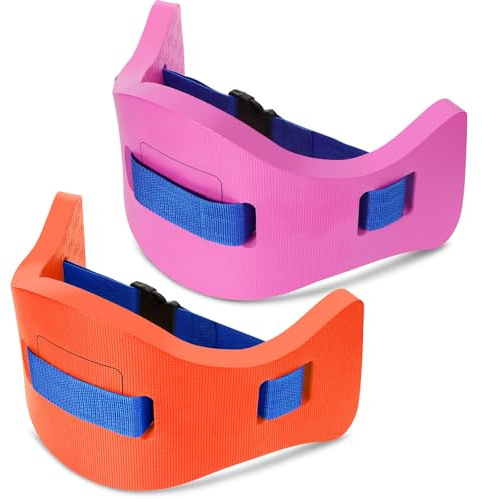 Wettarn 2 Pcs Kids Swim Belt with Adjustable Strap, EVA Buoyancy Belt for Youth Children Junior Water Aerobics Swimming Belt Fitness Foam Flotation Aid for Pool Swimming Training (Pink, Orange)