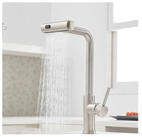 Ausziehbarer Wasserfall-Wasserhahn aus Edelstahl 304, multifunktionaler schwenkbarer Spültisch-Wasserhahn aus schwarzem Nickel 3668 (Nickel, G3/8)