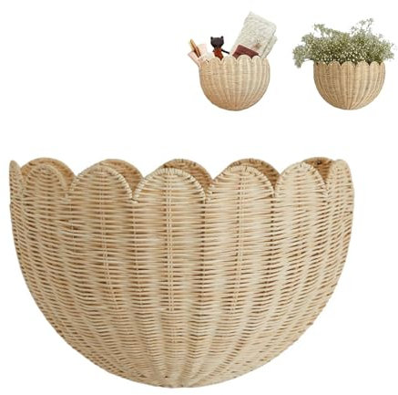 Wandkorb mit Jakobsmuschel, gewellter weidenkorb, gewellte wandkörbe aus weidengeflecht, hängende weidenkörbe, für eingangsbereich, schlafzimmer, badezimmer, küche, büro, wohnzimmer