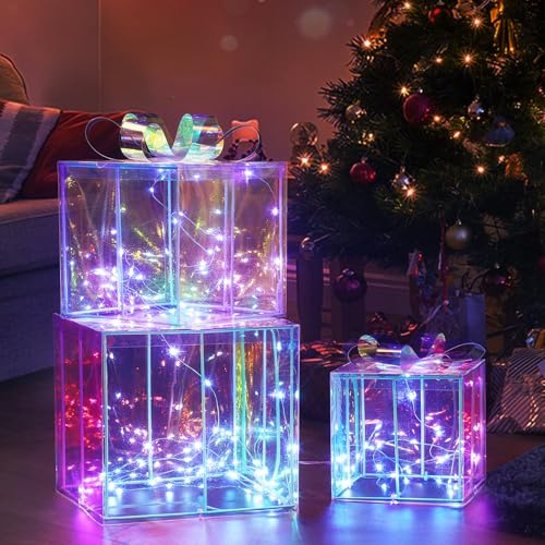 GlobaLink LED Geschenkboxen Weihnachten 3er, Weihnachtsdeko mit Beleuchtung | Bunt Weihnachts Deko Boxen mit Timer 8 Modi Beleuchtete Weihnachten Deko für Innen, Weihnachtsbaum, Strombetrieben
