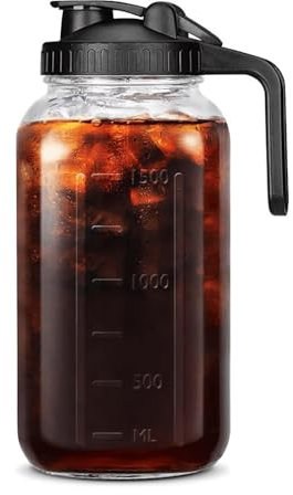 Pichets en verre avec couvercle, pichet à thé Sun 64 oz, pichet Mason Jar demi-gallon avec couvercle hermétique à large bouche pour le thé glacé, jus de fruits