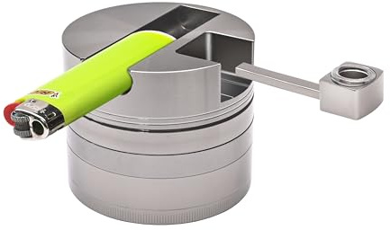 75mm Kräutermühle aus Zinklegierung – 4-teiliger Grinder mit Pollensieb – Inklusive Mini Metall pfeife, Grinder mit Mini Bong