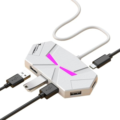 USB 2.0 Splitter 7 Port USB Adapter With Fast And Stable Data Transfer Shielded Cable Type C Port Charging Hub With LED Lighting
