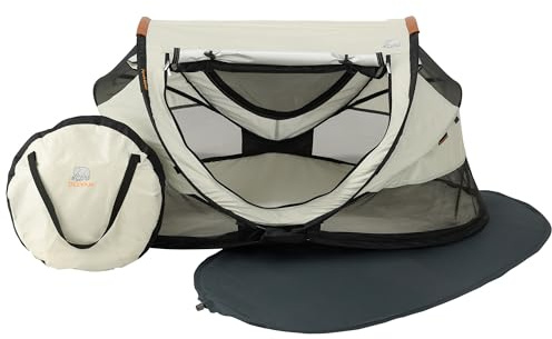 Deryan Baby & Kinder Reisebett mit Matratze - ab Geburt bis 4,5 Jahre, Pop Up Kleinkindbett Babyzelt in 2 Sekunden aufgestellt, inkl. Moskitonetz & Reisetasche, Schnell & Kompakt Faltbar, Ivory