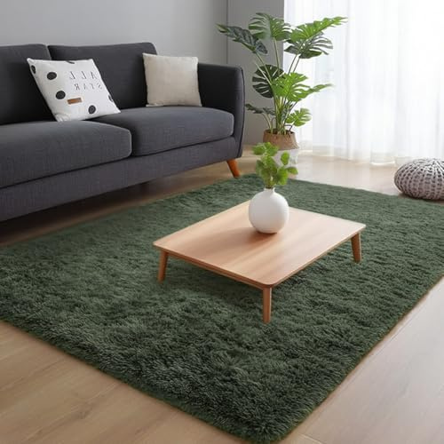 Tappeto LOMUG a pelo lungo, lavabile, 120x160 cm, antiscivolo, extra large per camera da letto, morbido, tappeti per camerette (verde scuro)