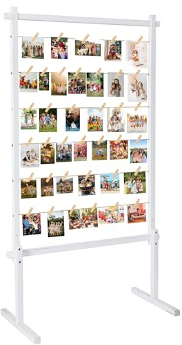 Collage-Bilderrahmen,Fotodisplay-Tafel mit Clips,Holz-Bilderrahmen mit Ständer,Für Hochzeit,Abschlussfeier,Geburtstag,Glückwunschkarten,Briefe,Postkarten,Weihnachtskarten,Organizer-Halter,135cm(Weiß)