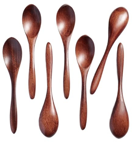 Fangxuee 7 Cucharas Pequeñas de Madera, Cucharas de Miel de 5,8 Pulgadas para Té, Cucharilla de Miel de Madera para Café, Cuchara de Mesa de Bambú.