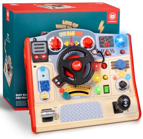 TOP BRIGHT Dashboard Busy Board Kids, Steering Wheel Toy with Sound & Light | Fidget Sensory Toy for 3 4 Year Old , Montessori Wooden Educational Toys for Boys Girls Gift, Car Drving Toy Toddlers