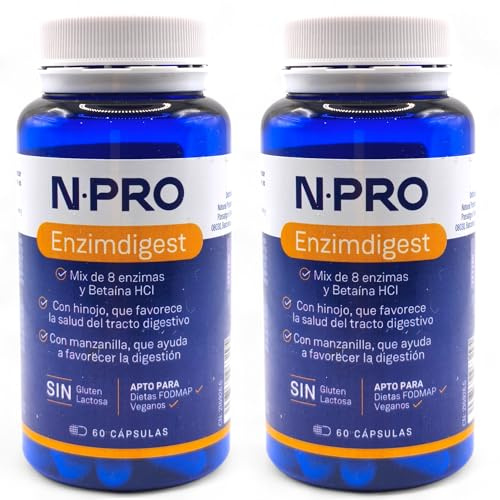 NPro Enzimdigest - Pack Ahorro 2 x 60 Cápsulas - Con Betaína HCl, DigeZyme, Bromelina, Papaína, Extractos de Hinojo, Manzanilla y Fumaria - Para Ayudar al Buen Funcionamiento del Sistema Inmune