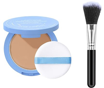 Poudre de fixation mate pour le visage - Poudre de fixation mate humide et sèche avec pinceau - Empêche les bavures - Longue durée - Imperméable - Contrôle de l'huile - Convient à tous les types de