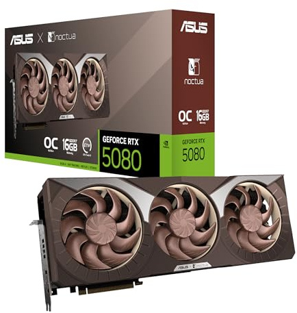 ASUS GeForce RTX 5080 16 Go GDDR7 Noctua OC Edition (Trois Ventilateurs Noctua NF-A12x25 G2 PWM 120 mm, DDR7 16 Go, Chambre de Vapeur optimisée, Coussinet Thermique GPU à Changement de Phase
