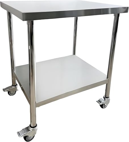 AMDBRAIL Edelstahl Küche Arbeitstisch Tisch 76x60x85cm ，2 Ebenen, mit Rollen, für Lebensmittelzubereitung Küche & Ablagefläche Multifunktionale Gastro Zubereitungstisch Grilltisch