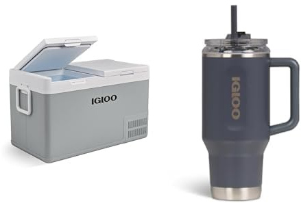IGLOO ICF 80DZ Kompressor-Kühlbox Dual Zone, 78L, 12/24 V und 230 V, -18 °C bis 20 °C für Auto, LKW, Boot, Wohnmobil, Steckdose & Thermoflasche Sipper 20, 600 ml für heiße & kalte Getränke