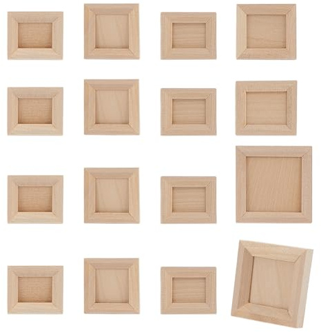 OLYCRAFT 16 Pcs Ensemble Miniature de Cadre Photo en Bois Cadre Miniature en Bois Mini Cadre Photo Les présentoirs Miniatures Mini Cadres Accessoires présentoirs Minihouse décor Craft - 6 Tailles