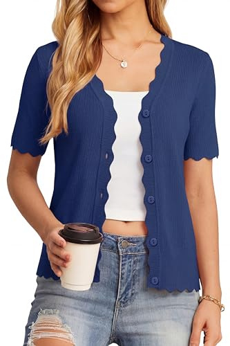 Newshows Womens Cardigans Short Sleeve Summer Cropped Cardigan Ladies Buttons Dress Cover Up Bolero Shrug Knitted Top