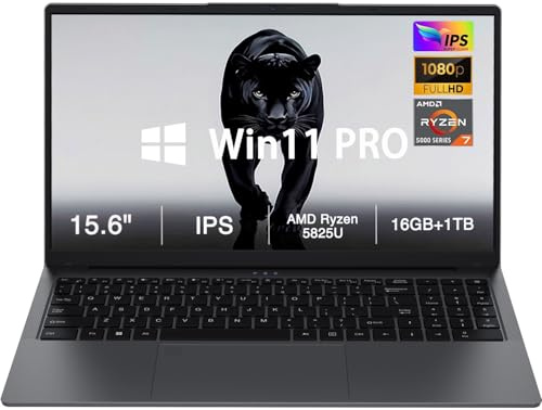 Kayoote 15.6 Pulgadas Ryzen 7 5825U Ordenador Portátil, 16GB RAM DDR4 1TB SSD 1920×1080 FHD Laptop con USB 3.0 reconocimiento de Huellas Dactilares Teclado retroiluminado