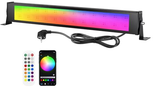 RIGIDON 1x 28W 2800LM Barra de Luz Led Exterior RGB, Foco LED Exterior RGBW | con Enchufe, APP & Remoto Control, Multicolor, Regulable, Impermeable Luz de pared para DJ Bar Discoteca Jardín Halloween