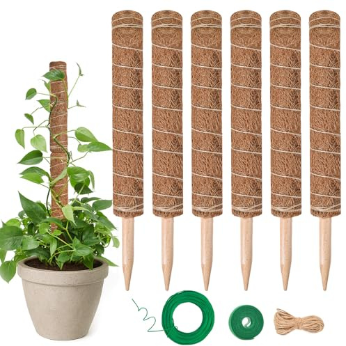 6 Stück 40CM Moosstab Monstera, Garden Sage Verlängerba Monstera Rankhilfe für Pflanzen, Kokos Pflanzenstab Monstera Moss Pole für Garten Kletterpflanzen Zimmerpflanzen