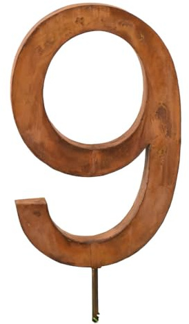 Numero di metallo ruggine da giardino, numero 9, con picchetto, decorazione da giardino, numero civico in metallo, spina