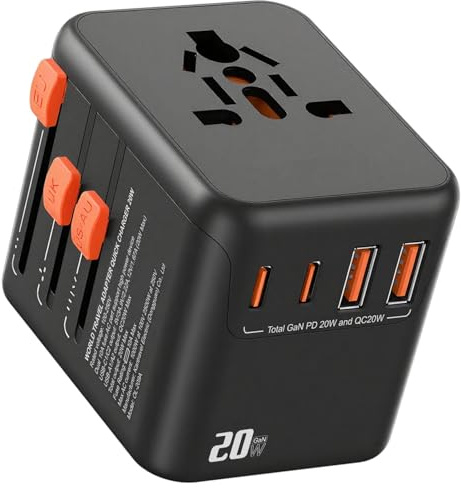 Adaptateur Prise Universelle,Adaptateur Universel de Voyage | avec 2 USB C et 2 USB A et 1 Prise Secteur Universelle,Adaptateur Prise International pour EU USA UK AU Chine Japon Thaïlande